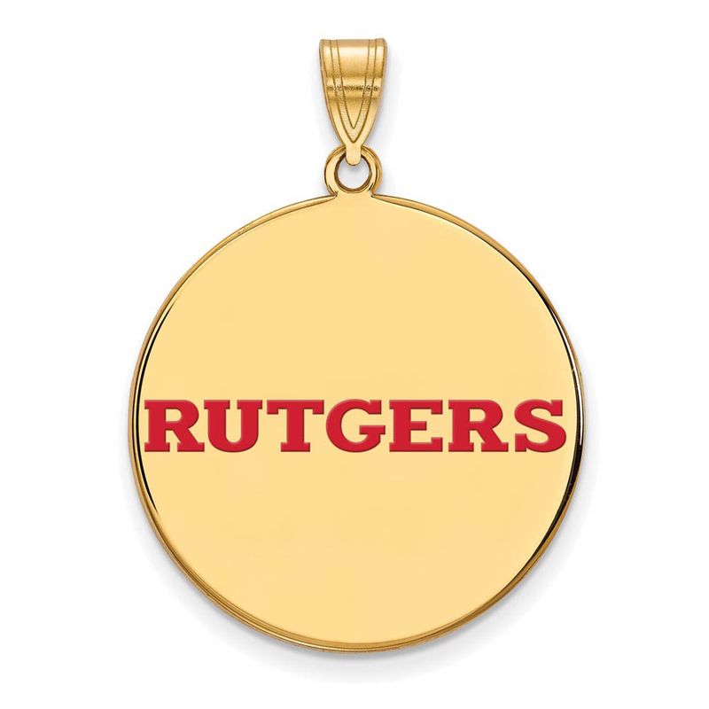 14k Gold Plated Silver Rutgers Xl Enamel Script Disc Pendant